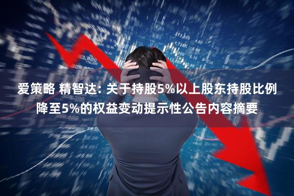爱策略 精智达: 关于持股5%以上股东持股比例降至5%的权益变动提示性公告内容摘要